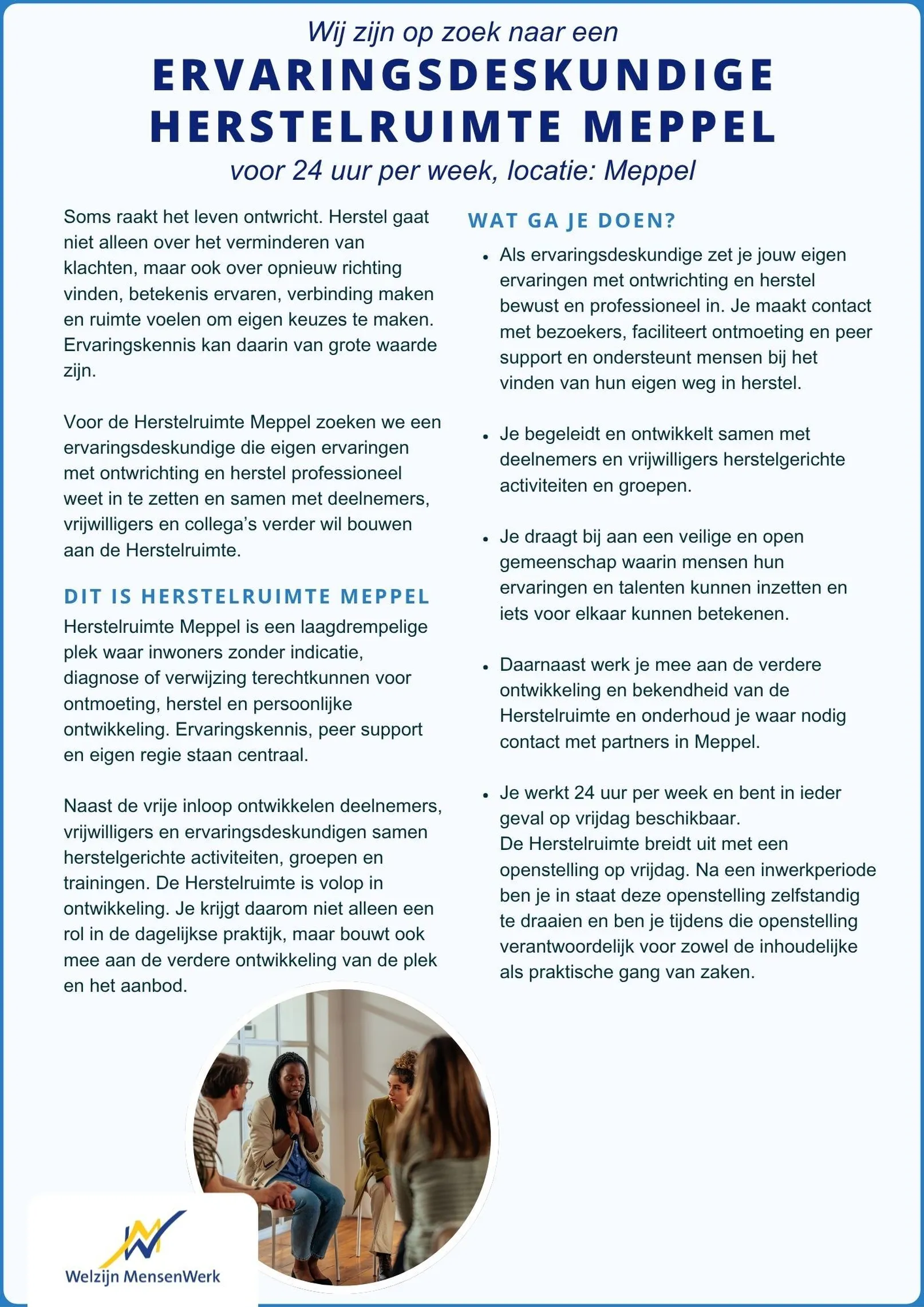 Vacature Ervaringsdeskundige Herstelruimte Meppel 1