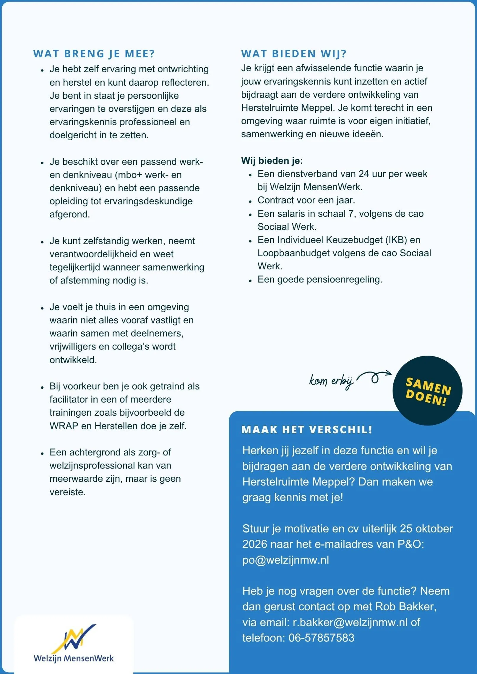 Vacature Ervaringsdeskundige Herstelruimte Meppel 2